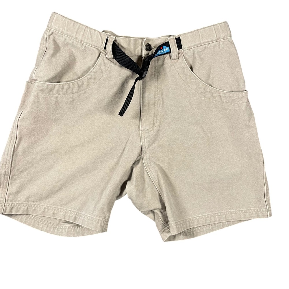 Kavu Mens Hiking Shorts Size Large Khaki Tan 100% Cotton Canvas Belted Outdoors